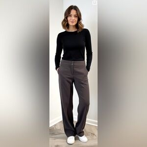 ARMANI Vintage Wide Leg Taupe/Gray Crepe No Pockets Flat Front Pant Trousers 6